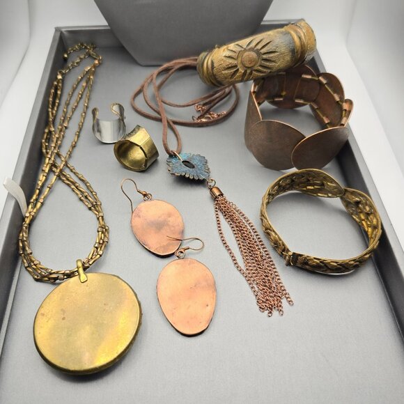 VTG Ethnic Copper & Brass Jewelry Necklaces Rings Earrings Bracelets Lot of 8 - Picture 8 of 14